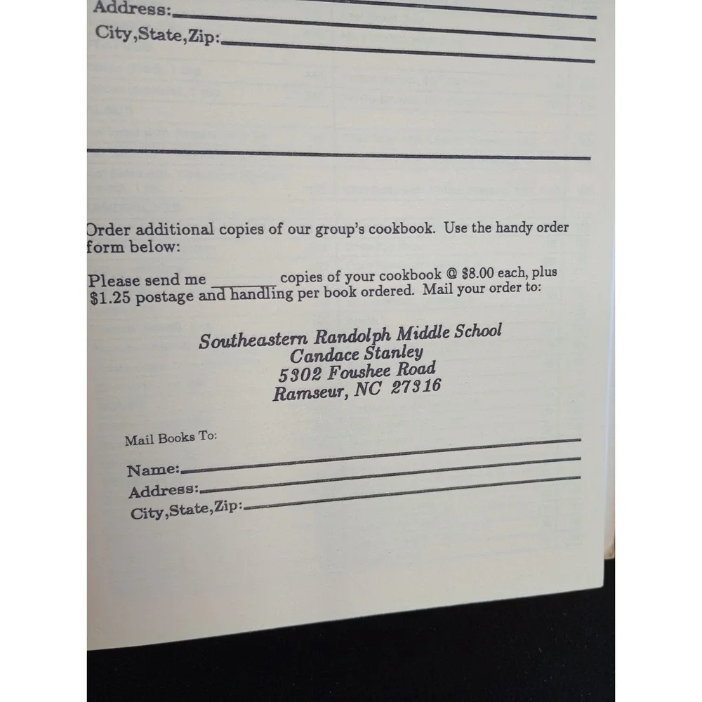 Cookbook Ramseur, NC Seminole Selections‎ SE Randolph Middle School 1993